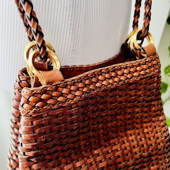 Maripe Brown Basket Woven Fully Lined Crossbody Shoulder Bag Purse - Picture 3 of 8